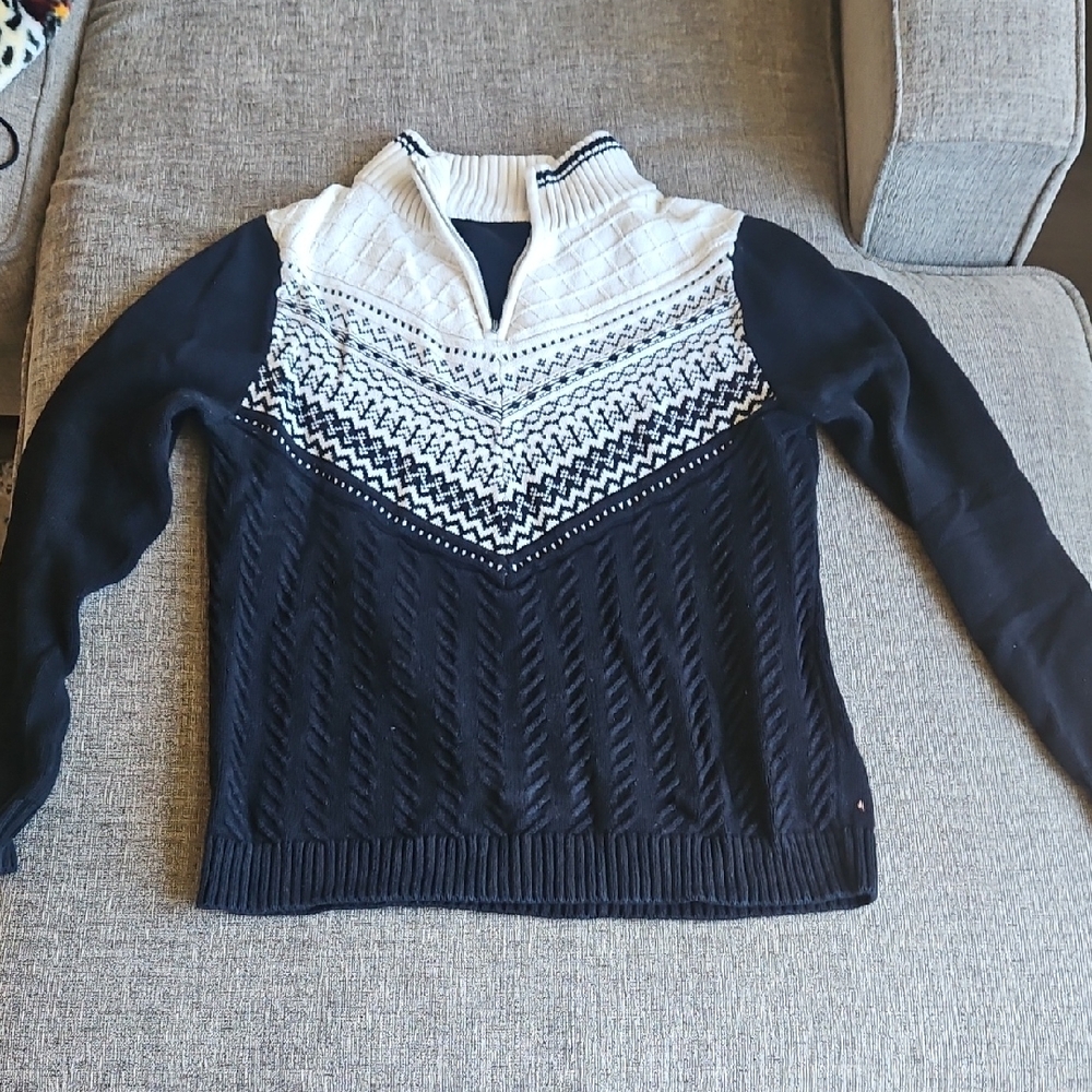 Navy and White Women's Sweater